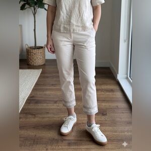 WHITE HOUSE BLACK MARKET Ivory Embroidered Cropped Straight Pants women